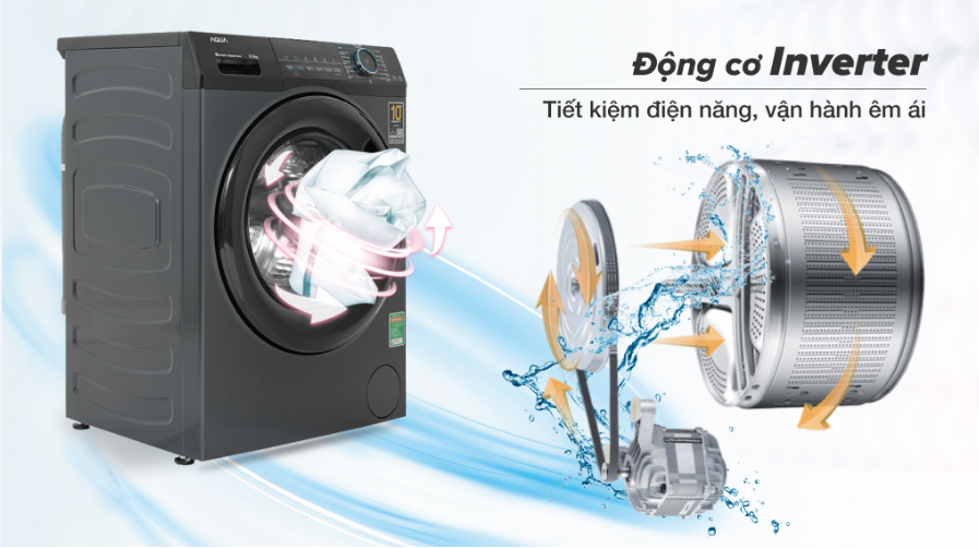 Máy giặt AQUA 8.5kg AQD-A852J.BK được trang bị động cơ inverter tiết kiệm điện