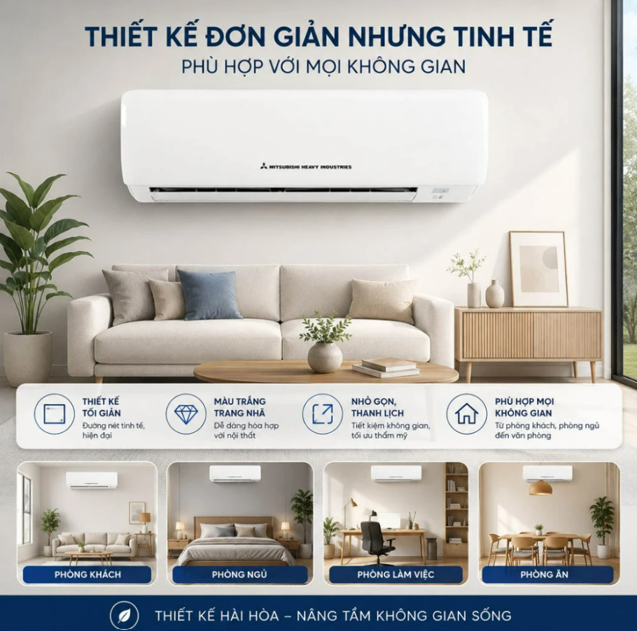 Điều Hòa Mitsubishi Heavy 9000BTU SRK/SRC09CTR-S5 thiết kế hiện đại, phù hợp nhiều không gian